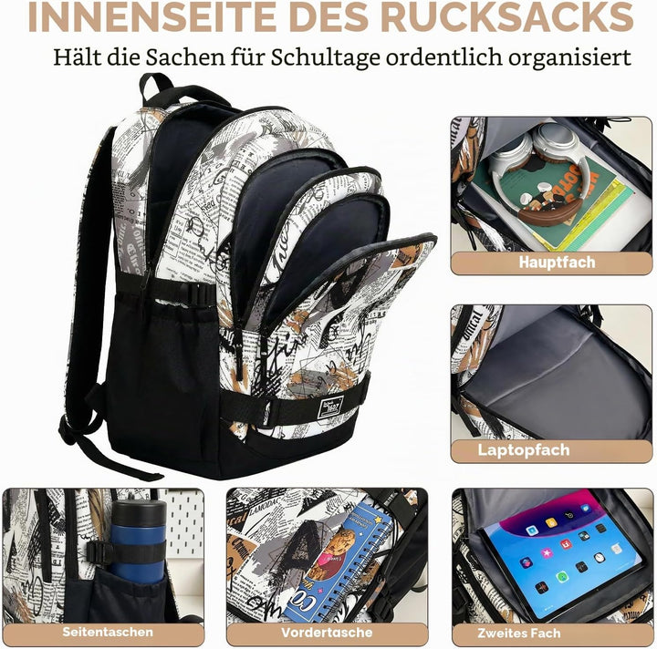 Amythe Schulrucksack Jungen Teenager, Rucksack Schule Gymnasium Oberstufe Schulranzen mit Laptopfach