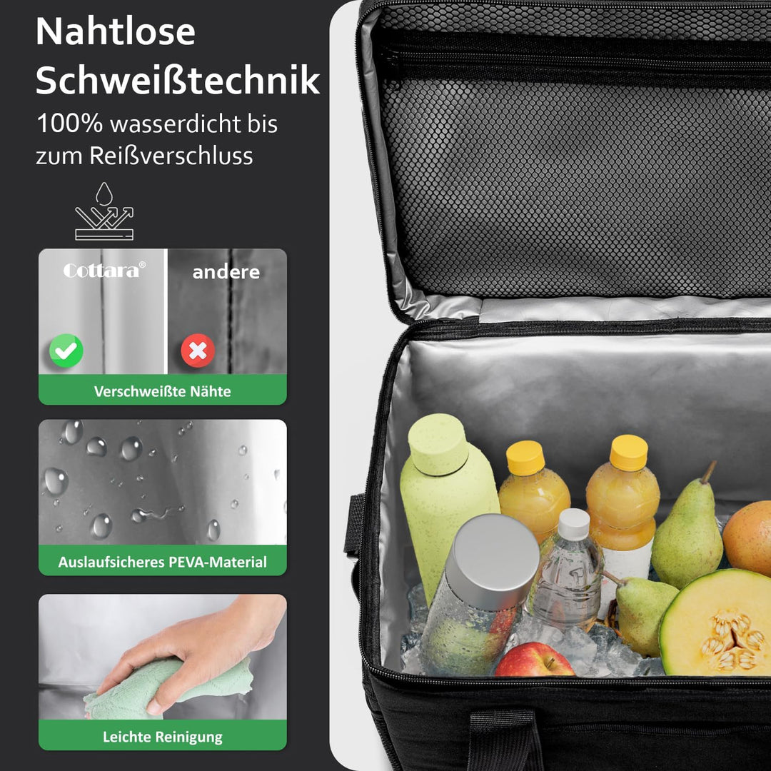 Cottara® Kühltasche Gross mit auslaufsicherer Isolierung 30l – Kühltasche faltbar gross zum Einkaufe