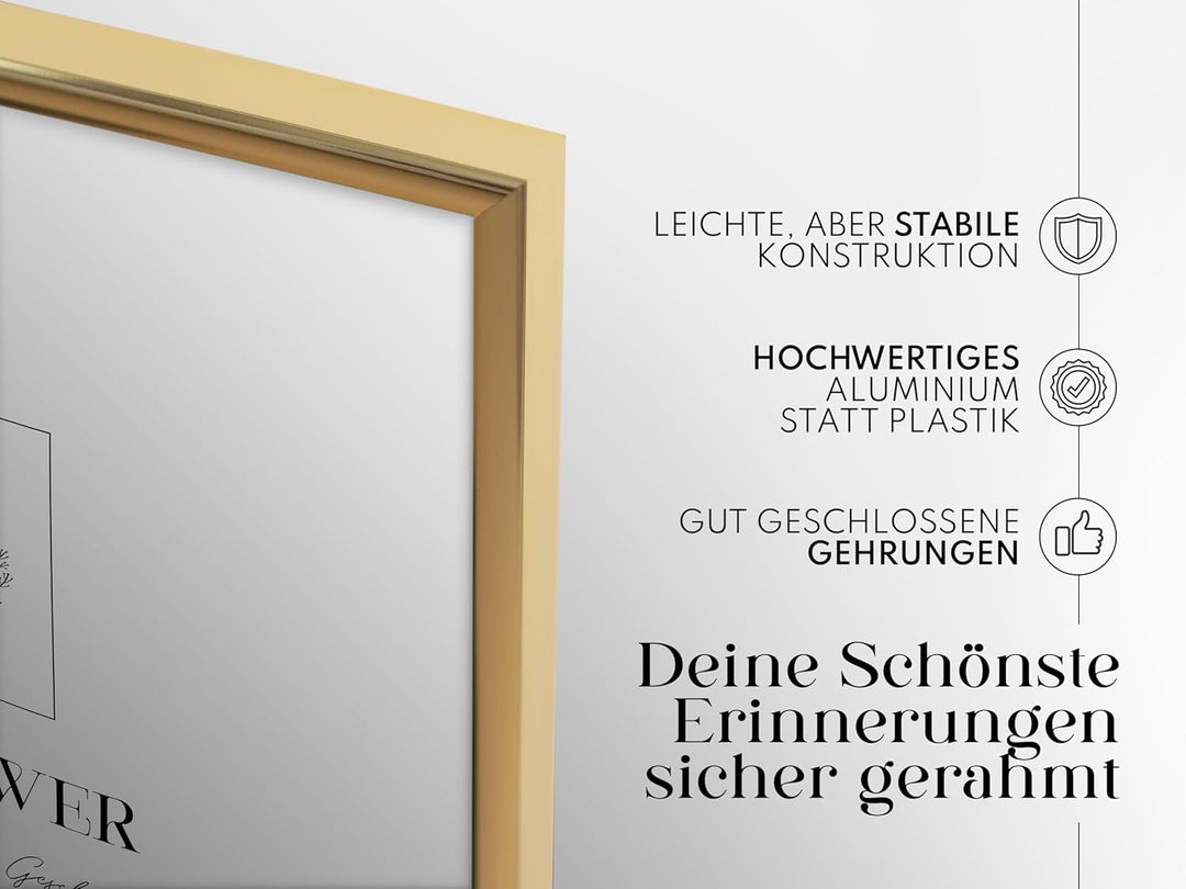 Bilderrahmen Gold Metall Dünner Rahmen für 30 x 45 cm | Posterrahmen Gross Collage | Picture Frame M