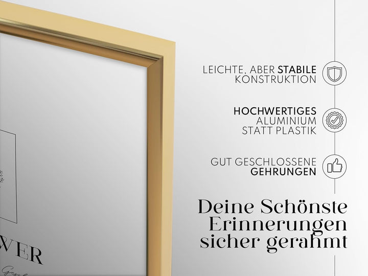 Bilderrahmen Gold Metall Dünner Rahmen für 30 x 45 cm | Posterrahmen Gross Collage | Picture Frame M