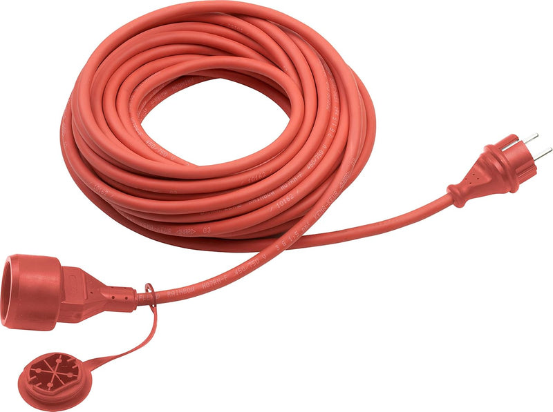 Meister Schutzkontakt-Verlängerung - 10 m Kabel - rot - Gummischlauchleitung - IP44 Aussenbereich /