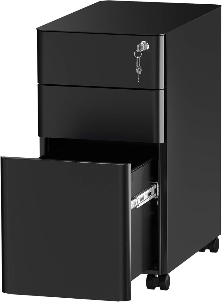 YITAHOME Rollcontainer, Abschliessbar Rollcontainer mit 3 Schubladen, Metall Mobiler Aktenschrank Bü