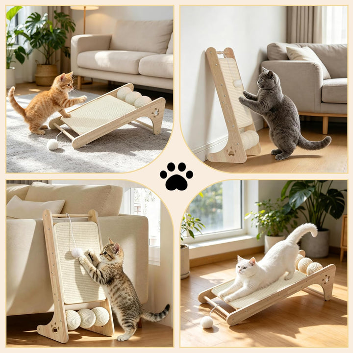 Kratzbrett Katzen, Sisal Kratzbretter Katze mit Sisal Kratzbällen, Kratzmatte mit Rampe für Wohnungs