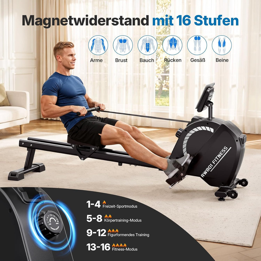 Dripex Magnetisches Rudergerät für Zuhause mit 16 Widerstandsstufen, Rudergerät für Zuhause mit LCD-