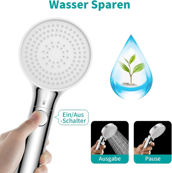 MIAOHUI Chrom Duschkopf Druckerhöhend, Handbrause mit 3 Strahlarten, Duschschlauch mit Duschkopf, wa