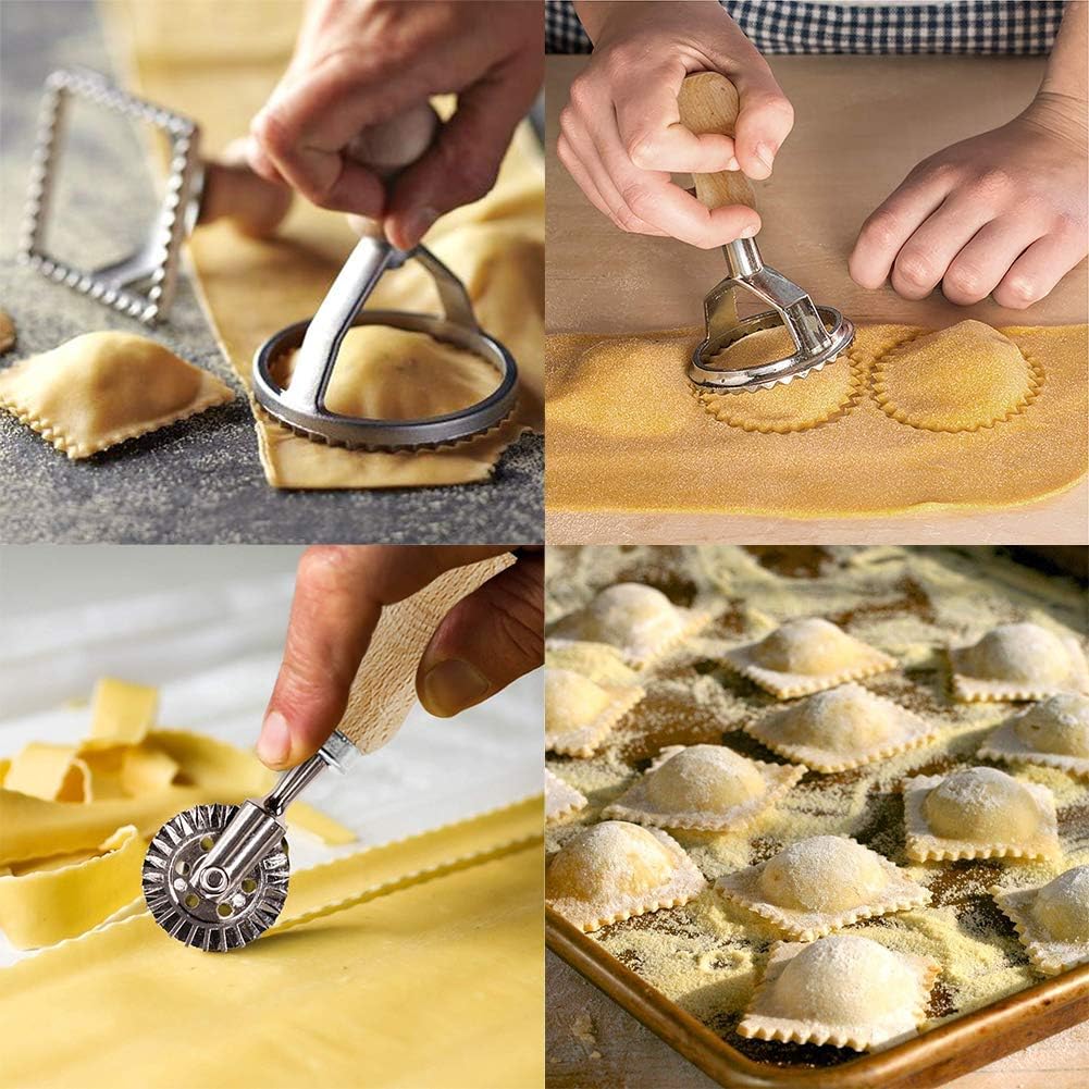 MASTER FENG Ravioli Ausstecher Former, Teigtaschenrad Former mit Holzgriff und Geriffelter Kante Pas