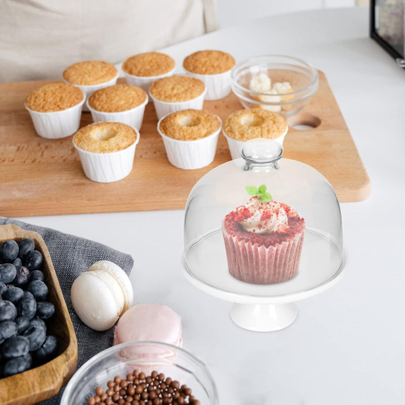 YARNOW Keramische Kuchenst?nder mit Glaskuppel Porzellan- Kuchen- St?nder mit Deckel Runder Dessert-