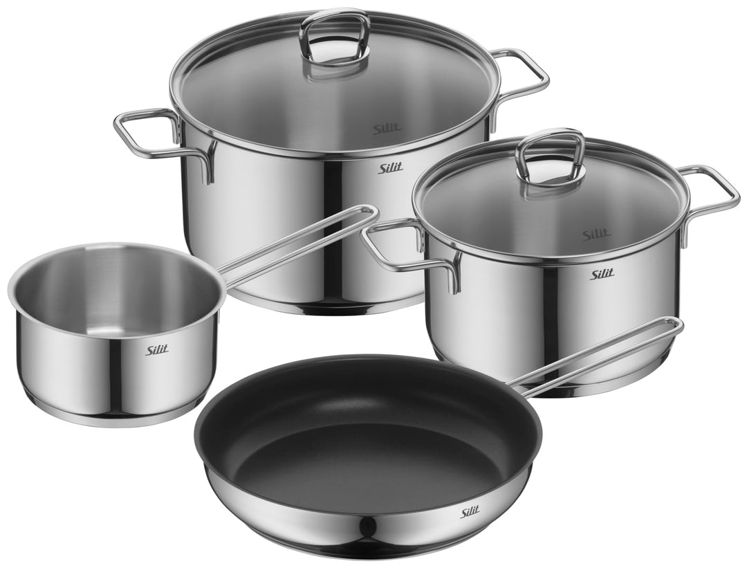 Silit Alicante Topfset Induktion 4-teilig, Kochtopf Set mit Glasdeckel, Edelstahl poliert, Induktion