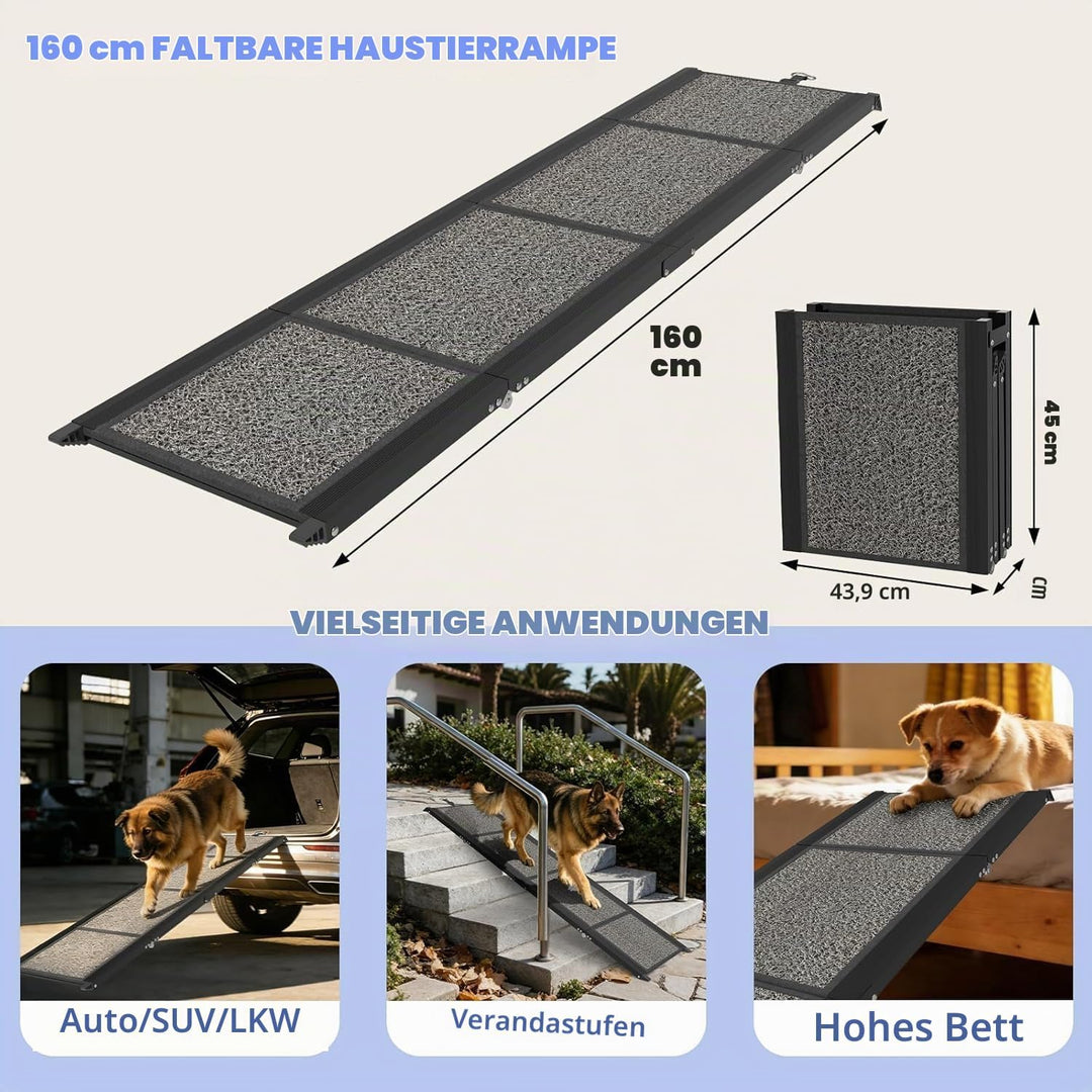 Hunderampe Klappbare Auto 63" × 17", 160cm, Faltbare Haustierrampe für Grosse Hunde mit Rutschfestem