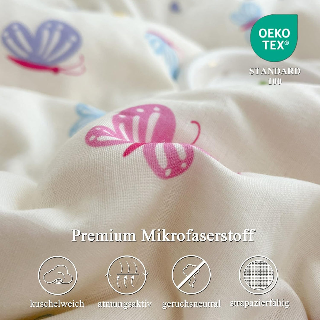 Freyamy Kinder Bettwäsche 100x135cm 2teilig Beige Bunt Schmetterling Mädchen Bettwaren-Sets Schmette