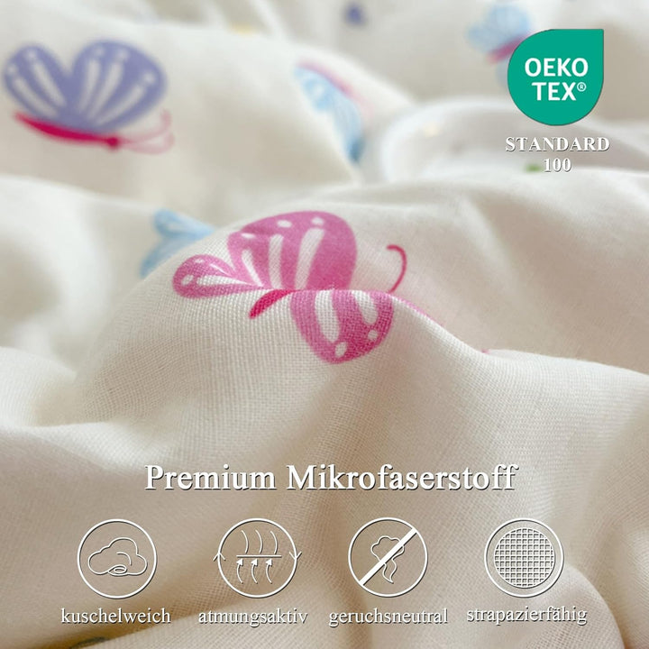 Freyamy Kinder Bettwäsche 100x135cm 2teilig Beige Bunt Schmetterling Mädchen Bettwaren-Sets Schmette
