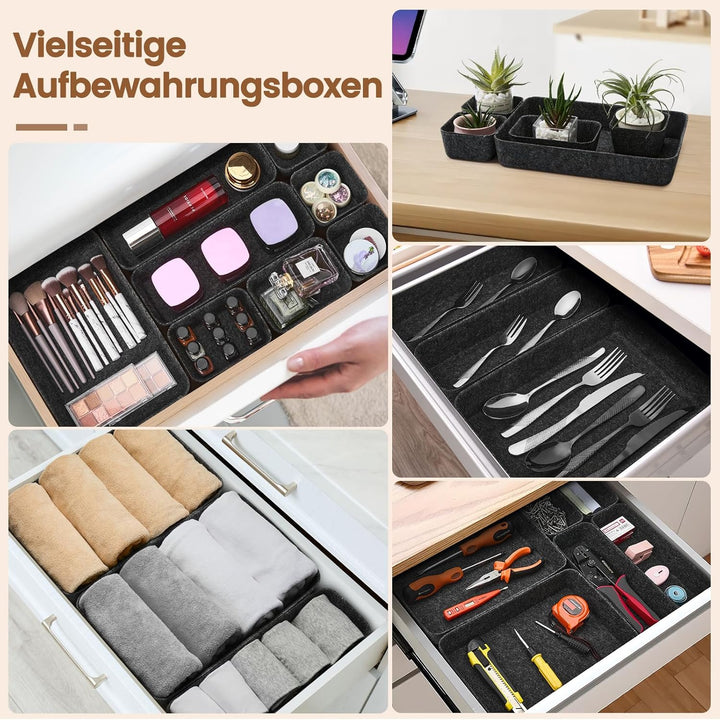 Eurhomewit 9 Stück Schubladen Organizer Filz, Schubladeneinsatz Büro Schubladen Ordnungssystem, Schm