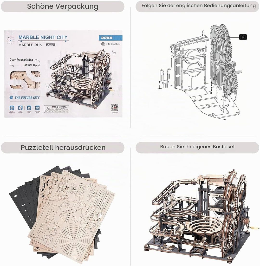 ROKR Puzzle Modell Kits Mable Run Modellbau Holz Spielzeug Jugend Erwachsene Kugelbahn mit Kugeln
