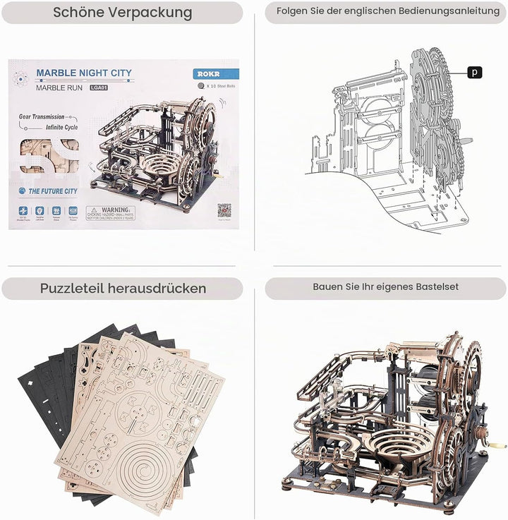 ROKR Puzzle Modell Kits Mable Run Modellbau Holz Spielzeug Jugend Erwachsene Kugelbahn mit Kugeln
