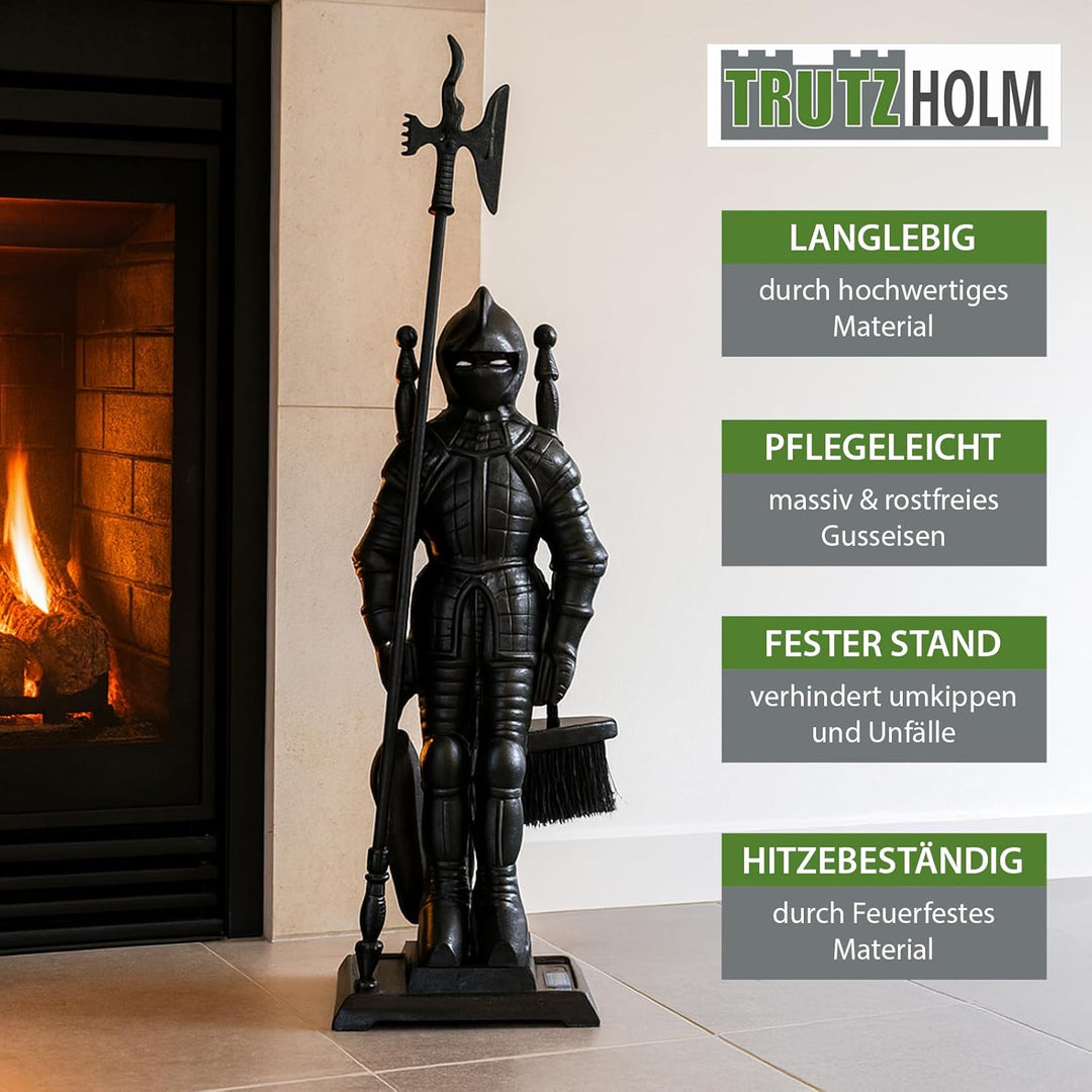 Kamingarnitur Kaminbesteck Kaminset Ofenbesteck Tiefschwarz Modell Ritter Ritterrüstung 4-tlg schwar