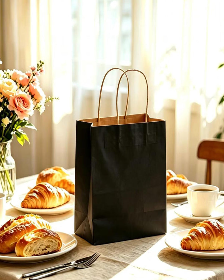 Gcardist 100-Packs schwarzes Geschenk Taschen mit Griffen Bulk 8.3"x6"x3.15" kleine Grösse Kraftpapi