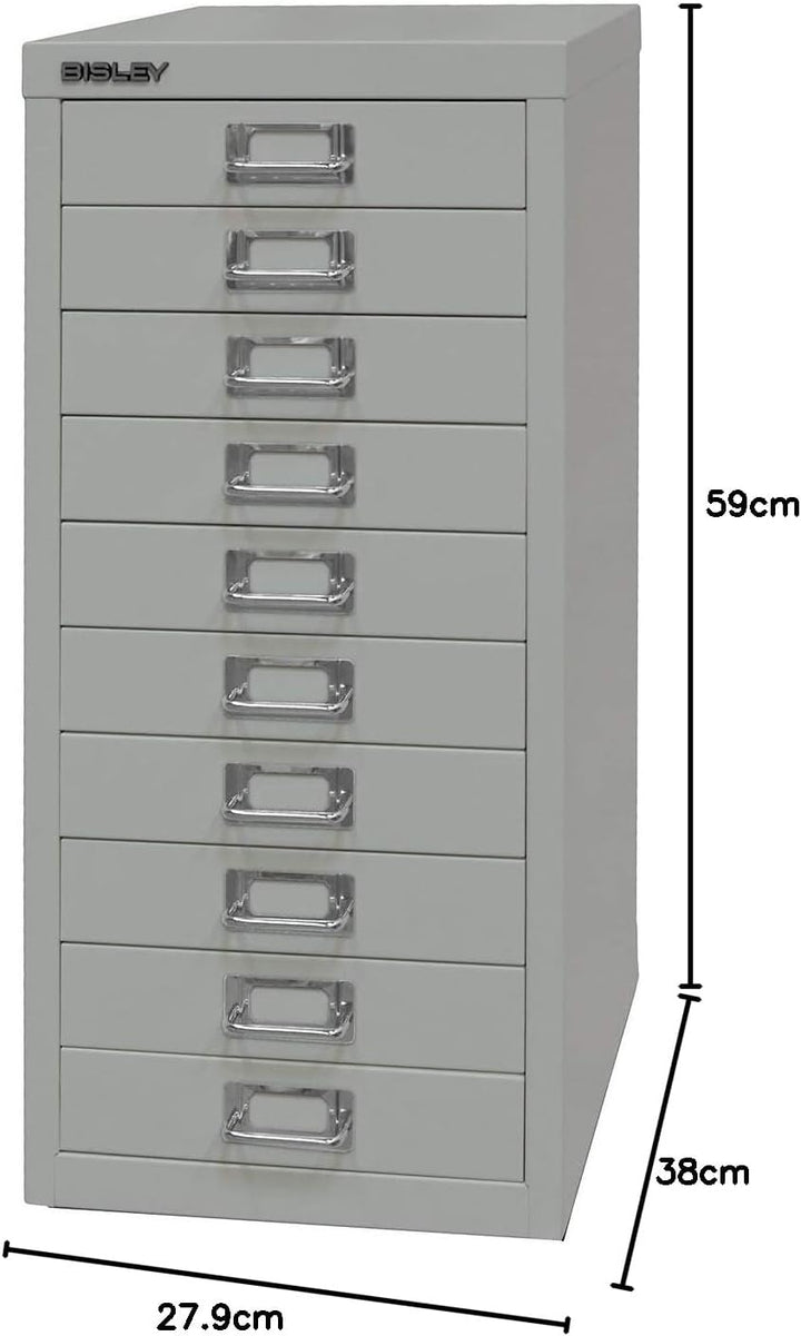 BISLEY MultiDrawer, 29er Serie, DIN A4, 10 Schubladen, Metall, 645 Lichtgrau, 38 x 27.9 x 59 cm