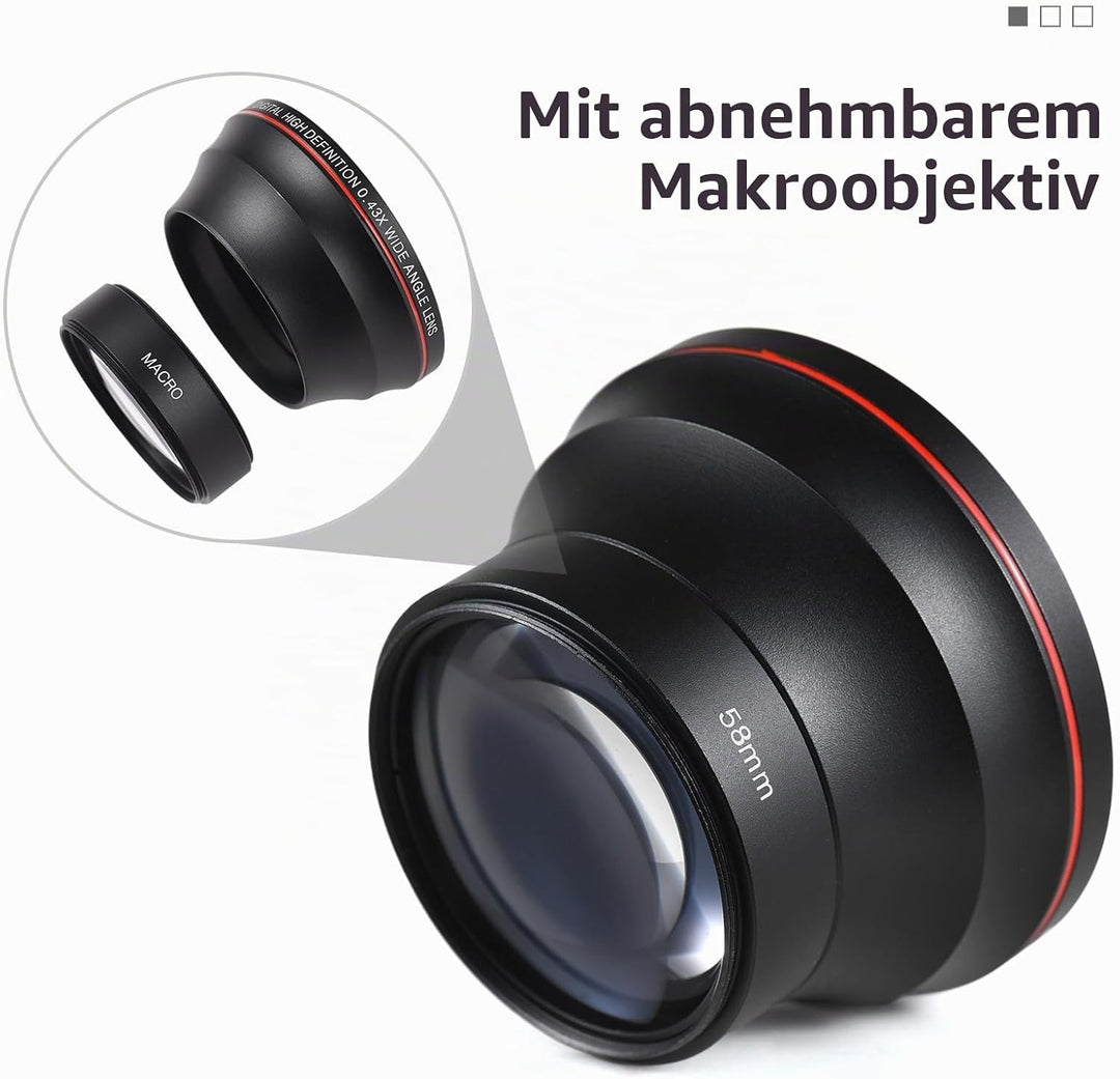 58-mm-Kameraobjektiv-Set mit 0,43 X Weitwinkelobjektiv + Makroobjektiv, Ersatz für Canon EOS 70D/77D