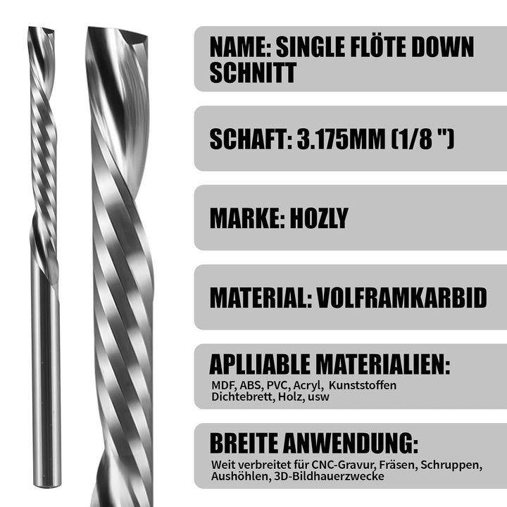 5 Stück Schaftfräser 3,175 mm Schaft Downcut 17 mm Schnittlänge CNC Fräser Nutfräser aus Hartmetall