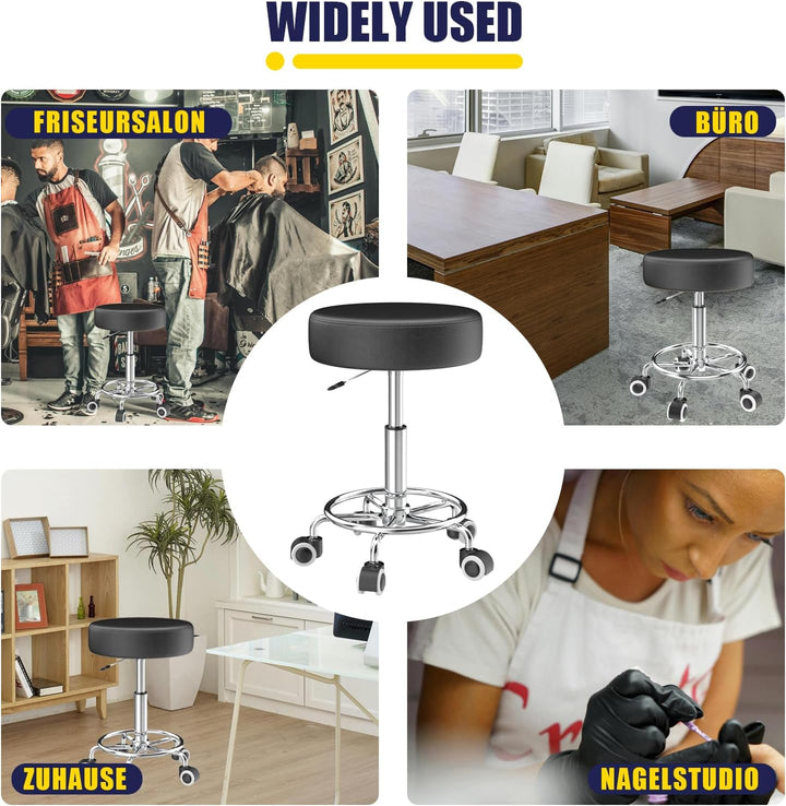 Hocker höhenverstellbar 49cm-63cm,Rollhocker mit fussstützezur Entspannung des Körpers,kompakt,beque