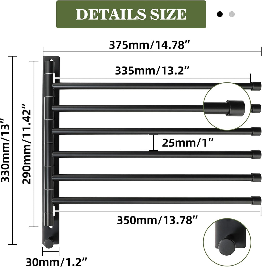 MOOCHE Handtuchhalter mit 6 Ausfahrbarer Arm 37.5cm, SUS304 Edelstahl Handtuchhalter mit 180° Schwen
