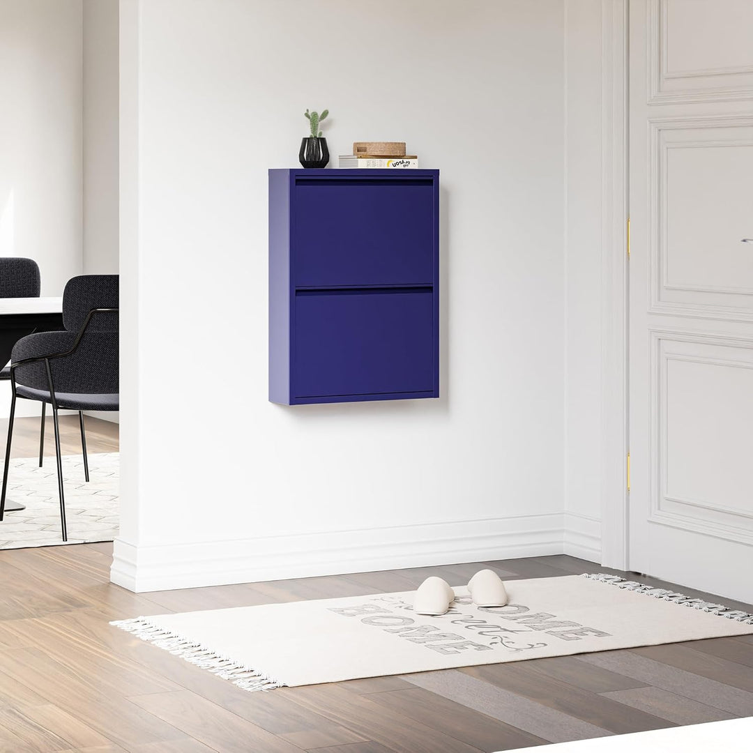 [en.casa] Schuhschrank Sokndal Schuhkipper mit 2 Klappen Metall Schuhkommode für 4 Paar Schuhe 71 x