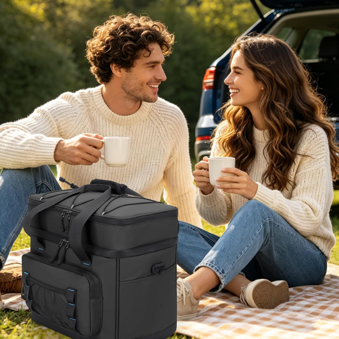 Kühltasche, 40L Grosse Kühlbox Faltbar, Wasserdichte Doppelwand Thermotasche Isolierte Picknicktasch