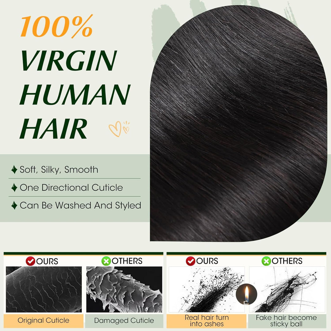 Elailite Bündel Extensions Echthaar #1B Naturschwarz 20cm Sew in Haar Haarverlängerungen Weft Brasil