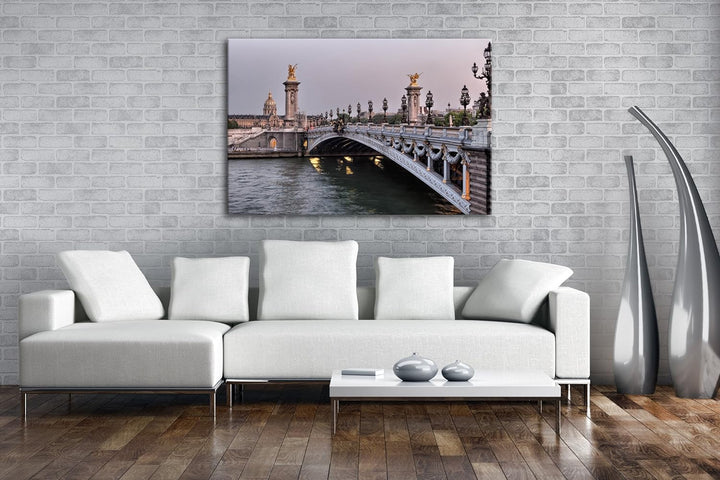 deyoli Brücke am Seineufer in Paris Format: 80x60 als Leinwandbild, Motiv fertig gerahmt auf Echthol