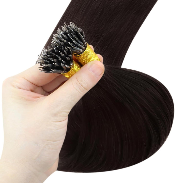 YoungSee Nanoring Extensions Braun 55cm Nanoring Extensions Echthaar 1g Nano Beads Hair Extensions N