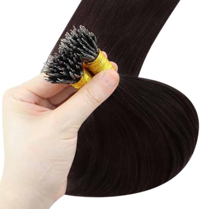 YoungSee Nanoring Extensions Echthaar Braun 40 cm Nanoring Hair Extensions Nano Ring Extensons Nanor