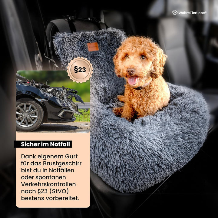 Wahre Tierliebe Hunde Autositz Fluffy inkl. Sicherheitsgurt - waschbarer Hundesitz Auto in schwarz/w