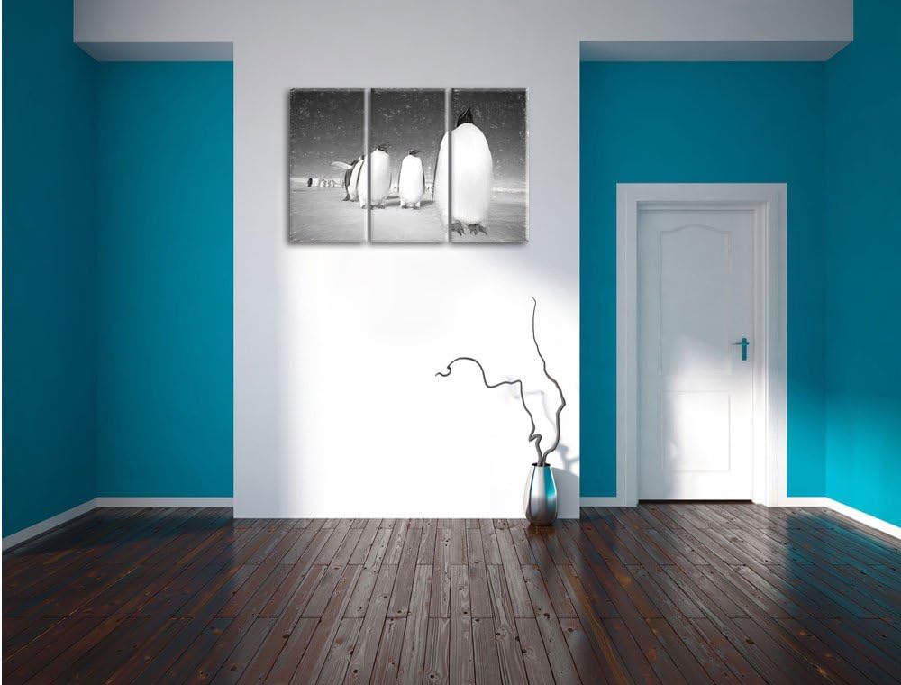 Pixxprint Kaiserpiguine in Antarktis Kunst / 3-Teilig/Gesamtmass 120cm Leinwandbild bespannt auf Hol