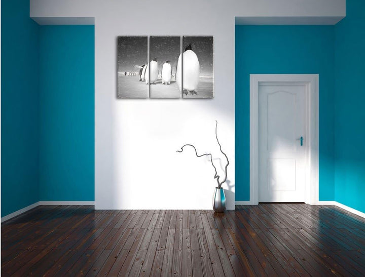 Pixxprint Kaiserpiguine in Antarktis Kunst / 3-Teilig/Gesamtmass 120cm Leinwandbild bespannt auf Hol