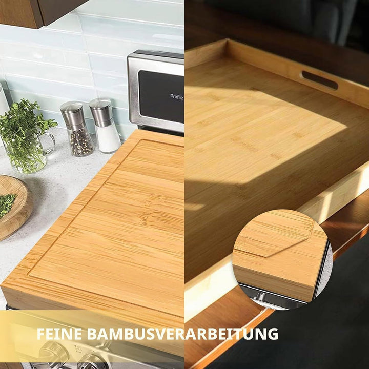 KATKLIU Bambus Schneidebrett gross 75×55 cm mit Griffen – Wende-Herdabdeckung und Nudelbrett für Gas