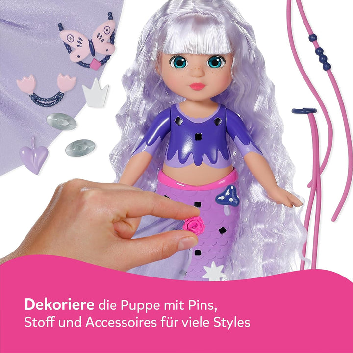 Baby Born Glam Up Aura, Meerjungfrau mit Langen blauen Haaren mit UV-Farbeffekt, zum Stylen mit Stof