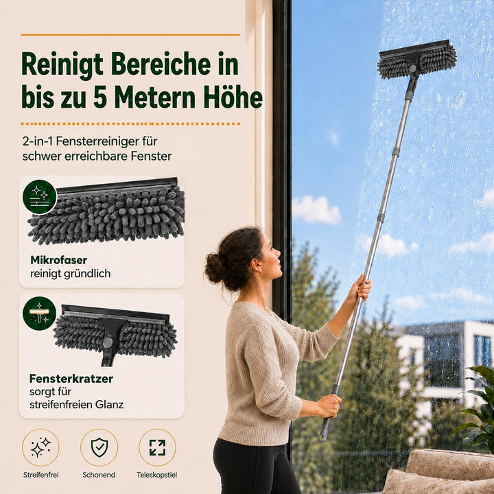 Staubwedel Teleskop 4.2 m, 3-in-1 Reinigungsset mit lang ausziehbarer Teleskopstange, Waschbarem Sta