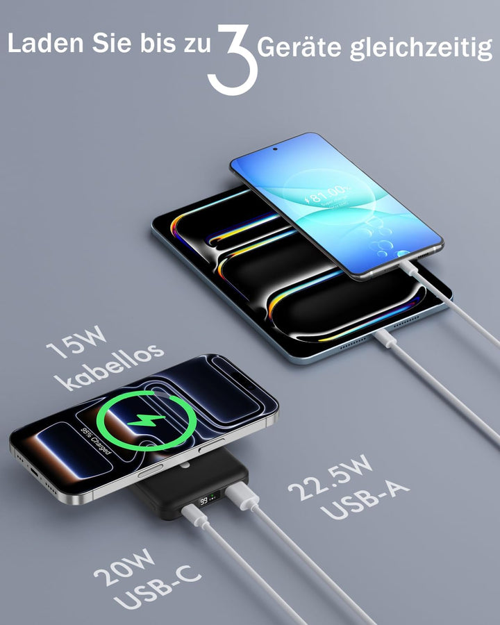 Podoru Powerbank für Magsafe, 10000mAh Faltbarer Powerbank iPhone, Magnetische Wireless Power Bank m