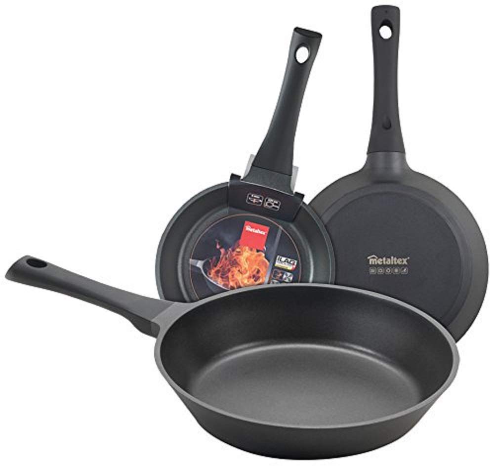 Metaltex XPERT Set mit 3 Pfannen aus Aluminiumguss, Antihaftbeschichtung Ilag 3 Schichten, Full Indu