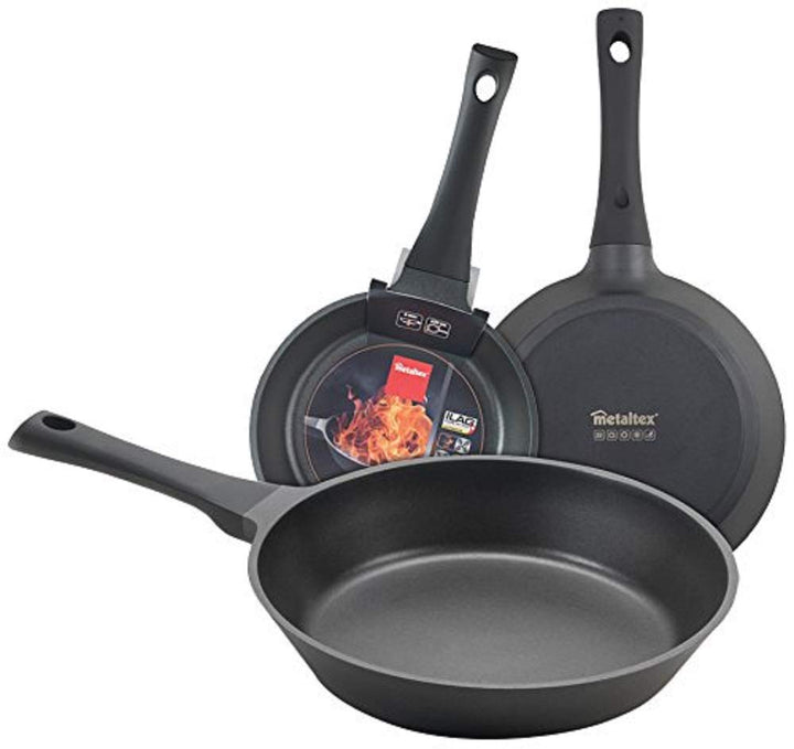 Metaltex XPERT Set mit 3 Pfannen aus Aluminiumguss, Antihaftbeschichtung Ilag 3 Schichten, Full Indu