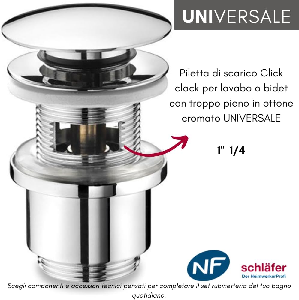 Schläfer 4051003 - Universal Ablaufgarnitur mit Überlauf (Chrom) - Pop Up Ventil für Waschbecken und