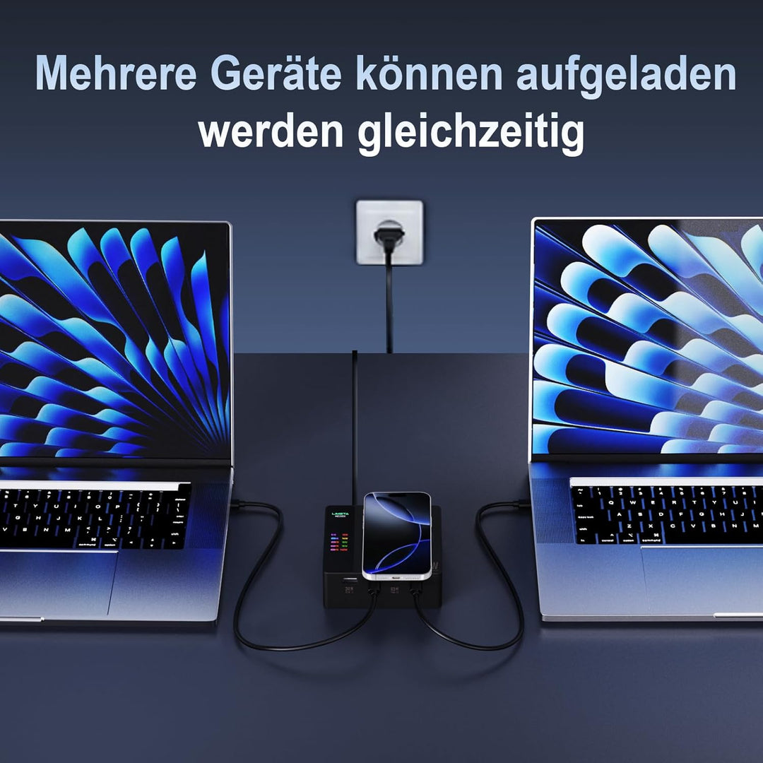 LIMETA 200W USB Ladegerät Mehrfach 5 Ports PD3.1 Kabellos Schnellladegerät (140W Max) Kompatibel mit