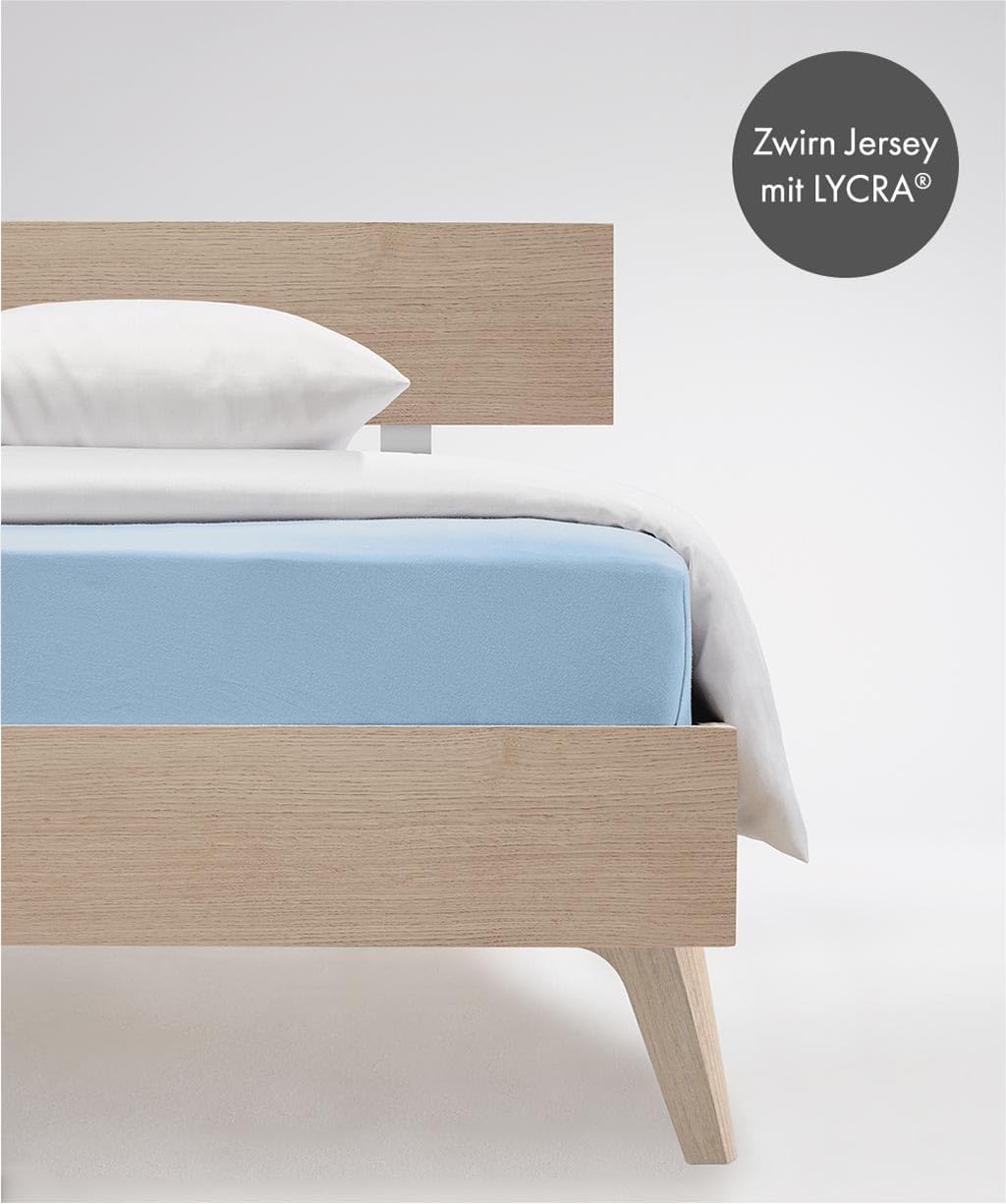 fleuresse Comfort Spannbettlaken, 96% Baumwolle, 4% Elasthan, bleu, 200 x 200 cm Bleu 200 x 200 cm,