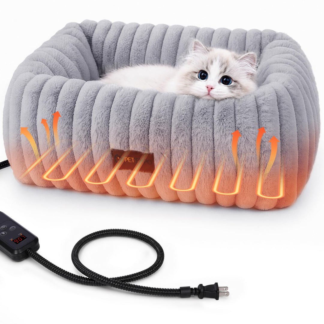 Beheiztes Katzenbett Heizung, 6 Temp &amp; 6 Timer Einstellbar, Grau, S Grau S, Grau S