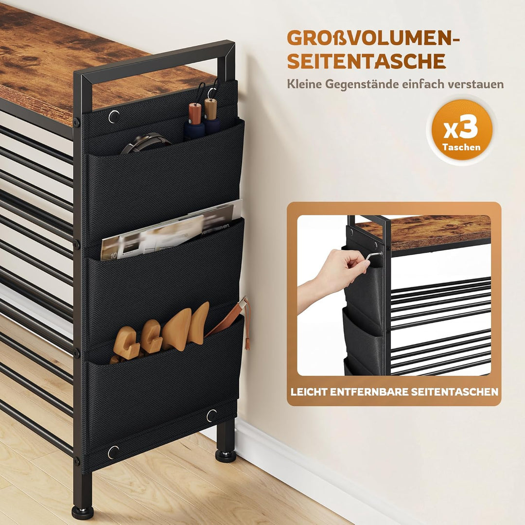 Schuhregal platzsparend 4 Ebenen für 12-16 Paar, Schuhschrank schmal mit Seitentaschen, Schuhregal H