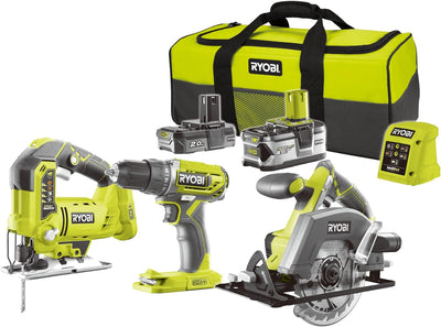 Ryobi - ONE+ Werkzeugset 3 Stück & 2 Akkus: Bohrschrauber 40Nm + Kreissäge 150mm + Pendelstichsäge +