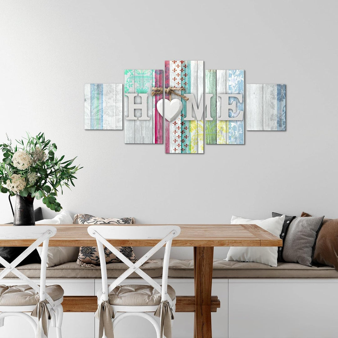 Runa Art Wandbilder Home Holzoptik 5 Teilig Bild auf Vlies Leinwand Deko Wohnzimmer Vintage Herz Bun
