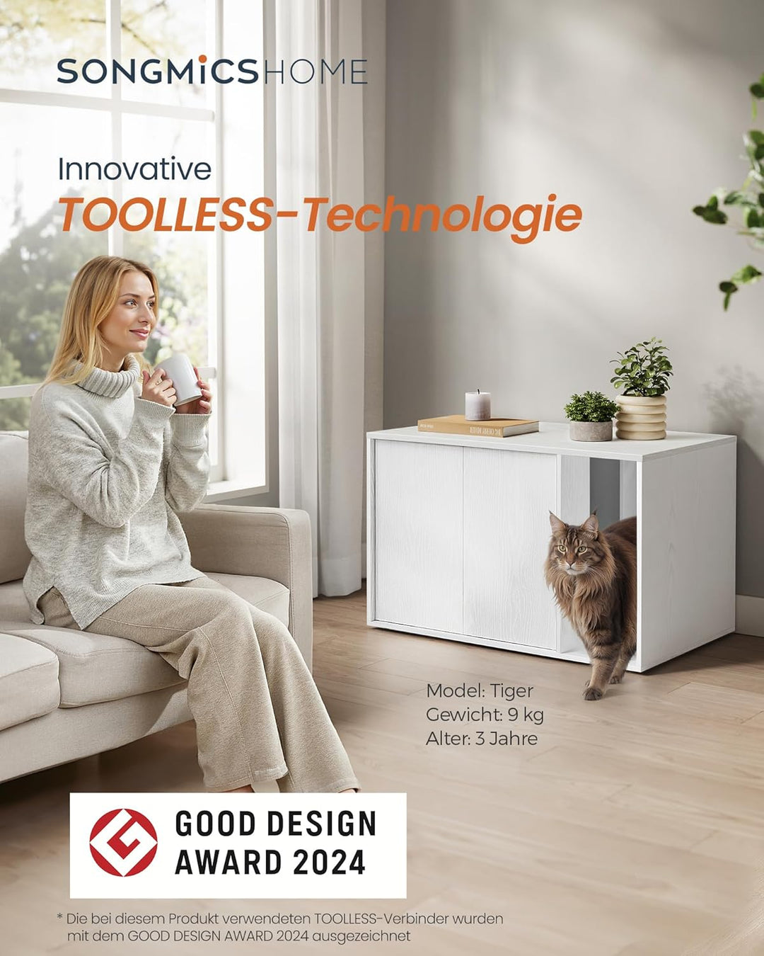 SONGMICS HOME Katzenklo-Schrank, Toolless-Technologie, Superschnelle werkzeuglose Montage, Katzensch