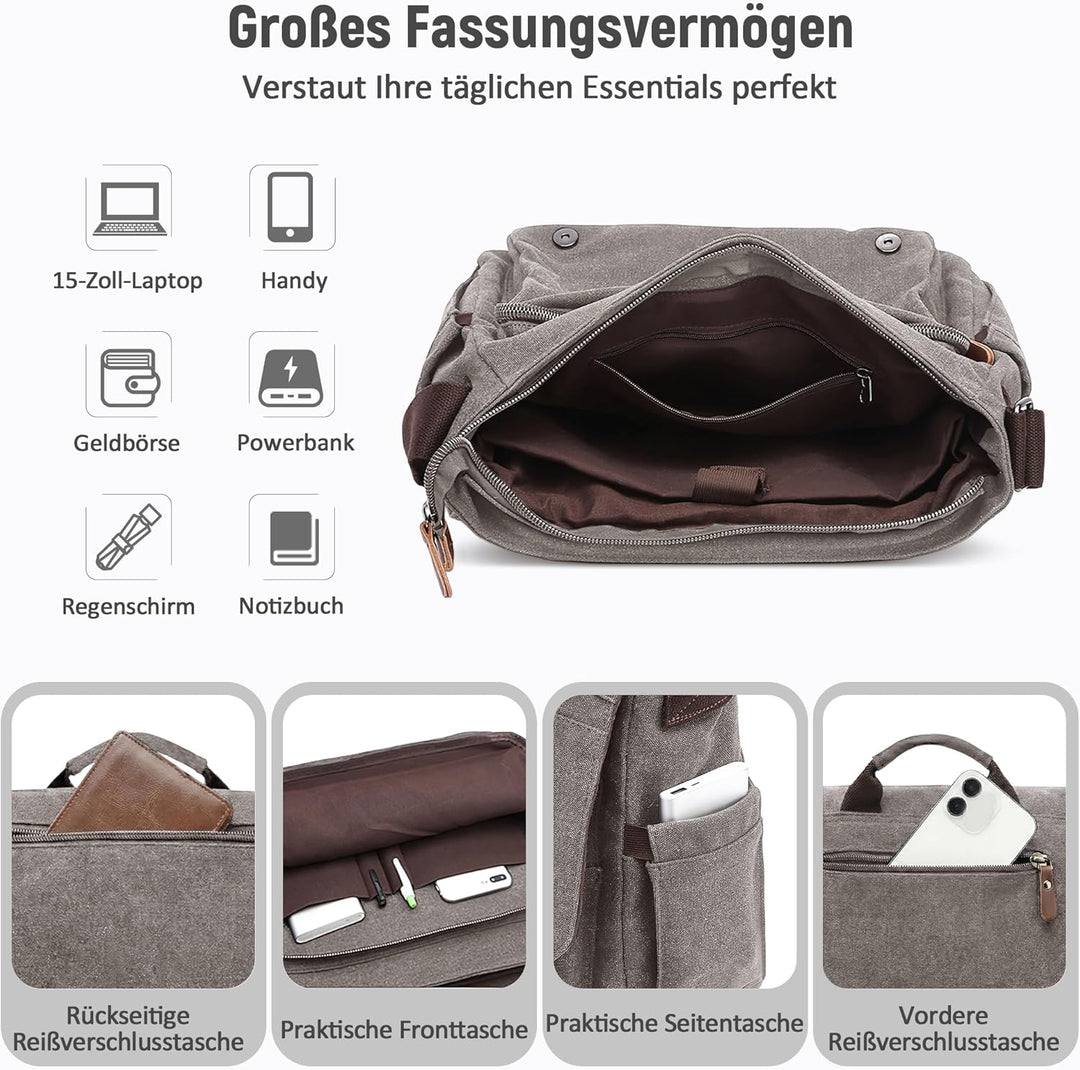 DORRISO Herren Umhängetasche Gross Messenger Bag 14 zoll Laptoptasche für Herren mit Griff Vintage S