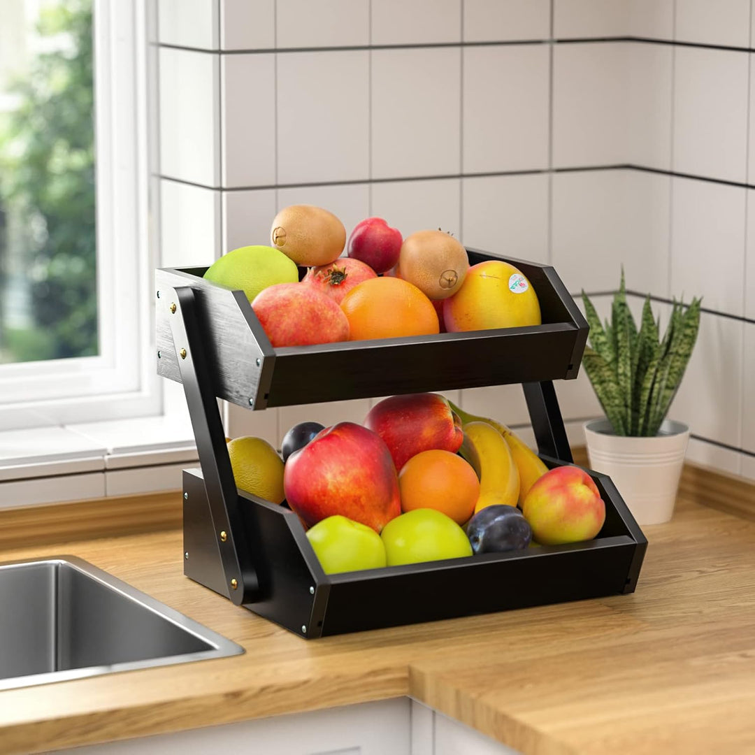 G.a HOMEFAVOR Bambus Obstkorb 2 Etagen Abnehmbarer Obstständer Aufbewahrung Halter für Gemüse Snacks